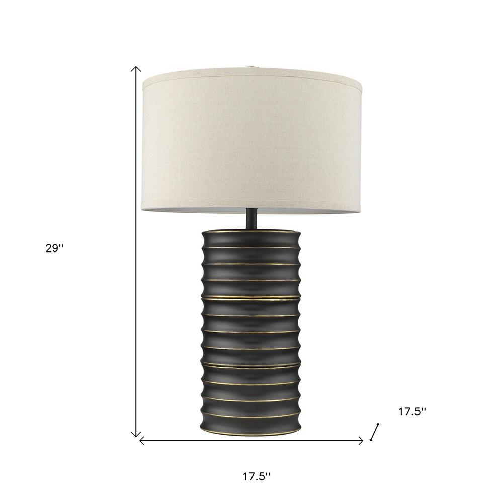 29" Black Ceramic Column Table Lamp With Off White Drum Shade. Picture 4