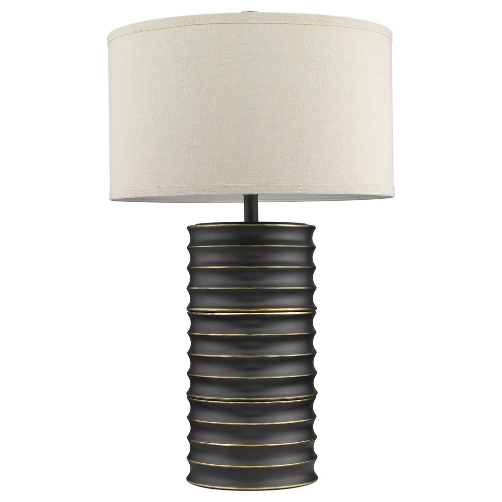 29" Black Ceramic Column Table Lamp With Off White Drum Shade. Picture 3