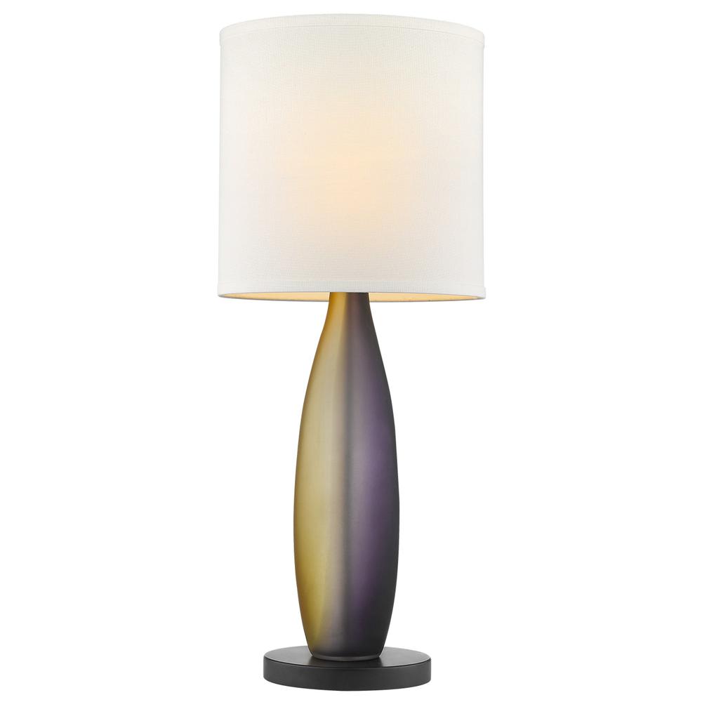 Elixer 1-Light Plum/Gold Frosted Glass And Ebony Lacquer Table Lamp With Lattice Cream Linen Shade. Picture 2