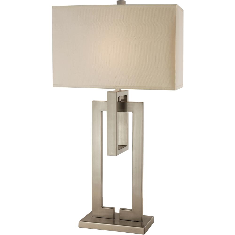 36" Silver Metal Table Lamp With Cream Rectangular Shade. Picture 1