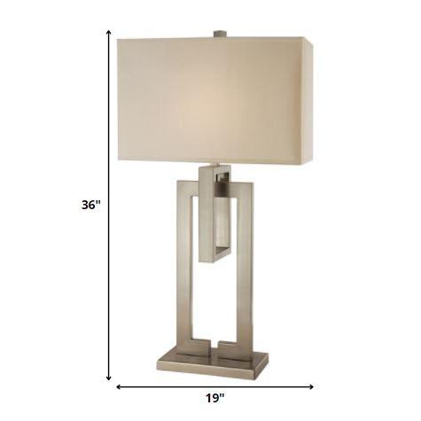 36" Silver Metal Table Lamp With Cream Rectangular Shade. Picture 5