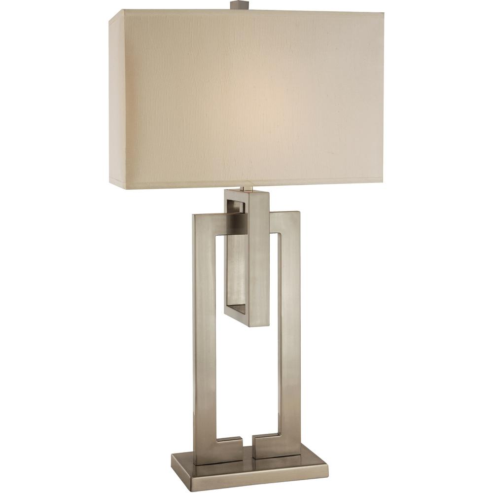 36" Silver Metal Table Lamp With Cream Rectangular Shade. Picture 2