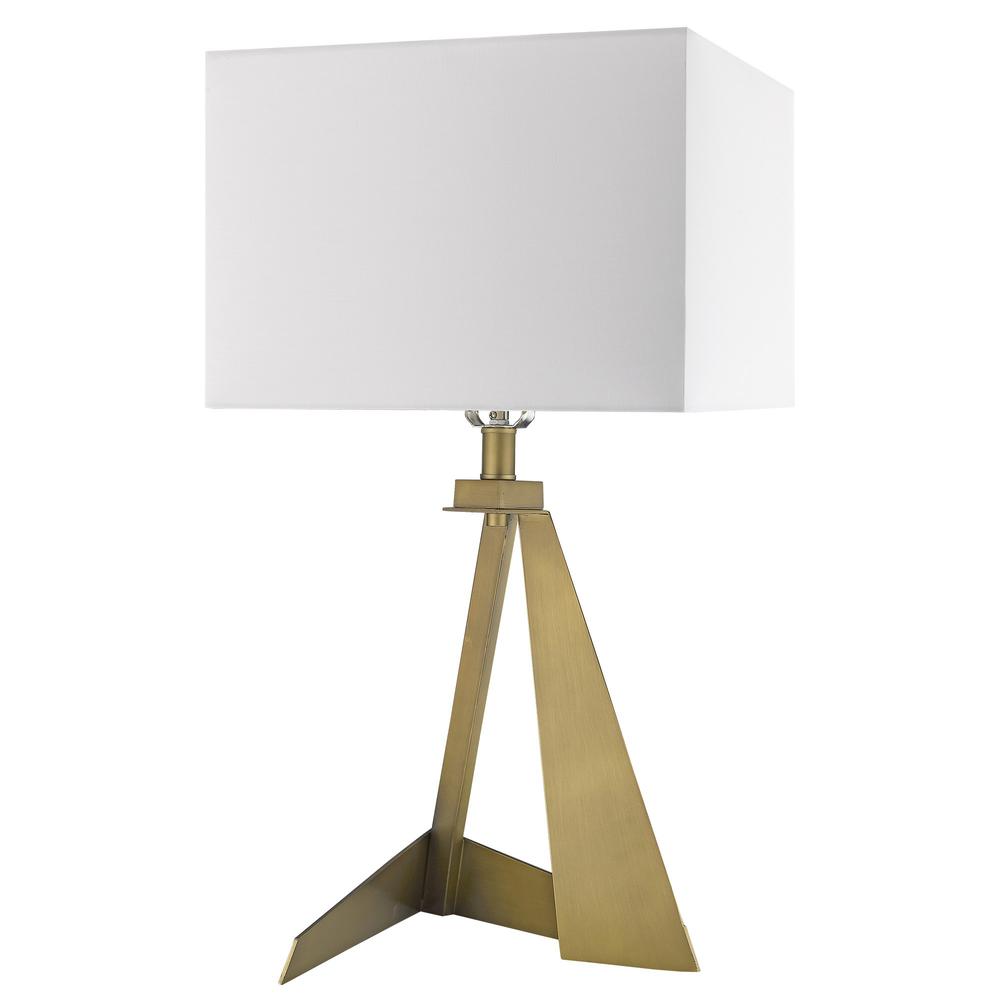 25" Brass Metal Table Lamp With White Rectangular Shade. Picture 1