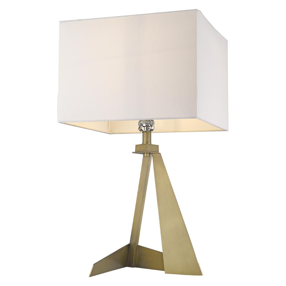 25" Brass Metal Table Lamp With White Rectangular Shade. Picture 2