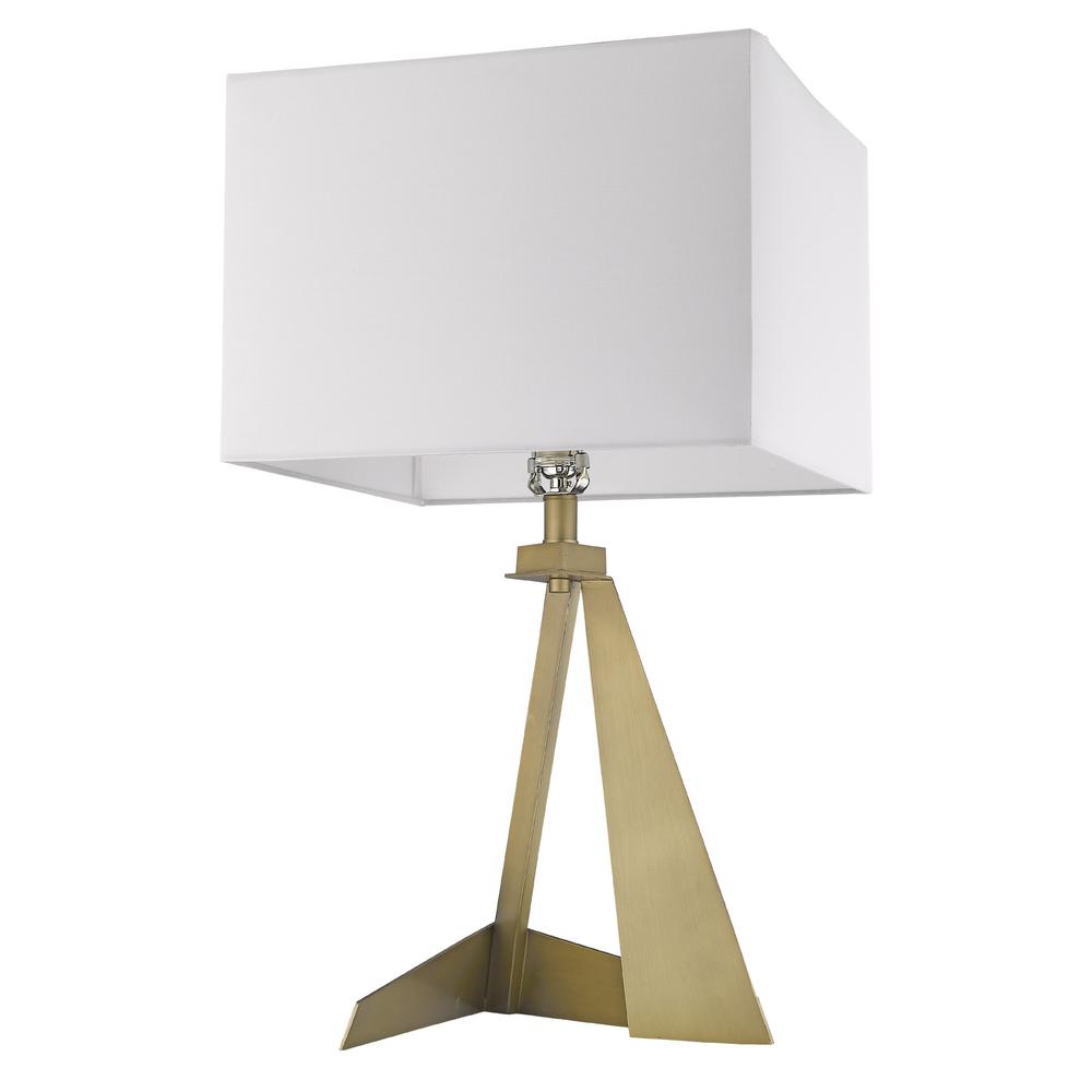 25" Brass Metal Table Lamp With White Rectangular Shade. Picture 3