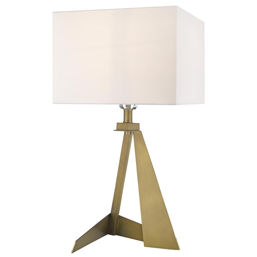 25" Brass Metal Table Lamp With White Rectangular Shade. Picture 4