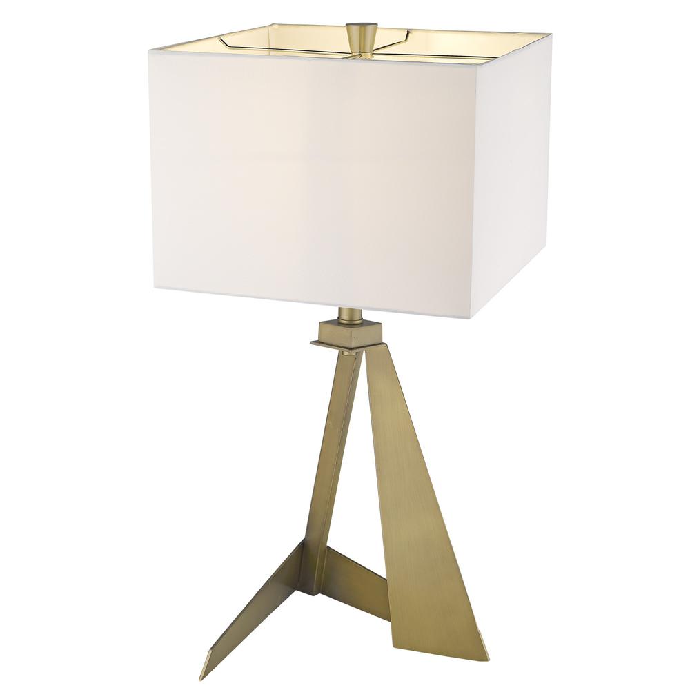 25" Brass Metal Table Lamp With White Rectangular Shade. Picture 6