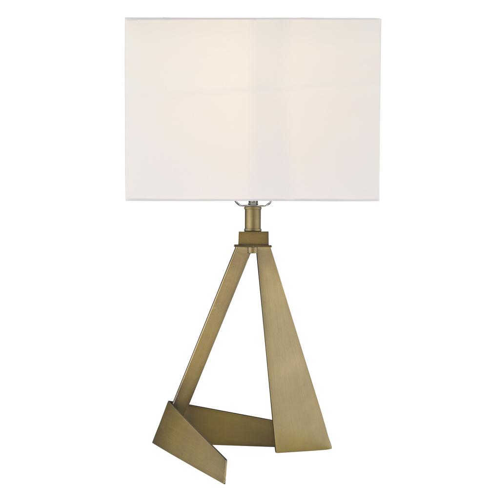 25" Brass Metal Table Lamp With White Rectangular Shade. Picture 8