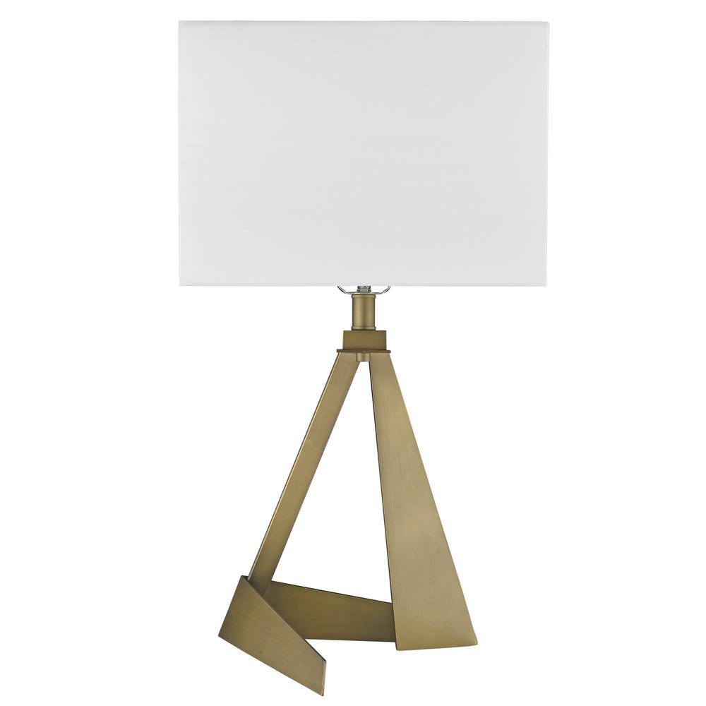 25" Brass Metal Table Lamp With White Rectangular Shade. Picture 9