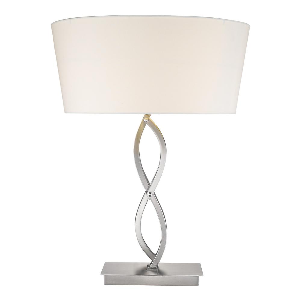 25" Silver Metal Table Lamp With White Empire Shade. Picture 2