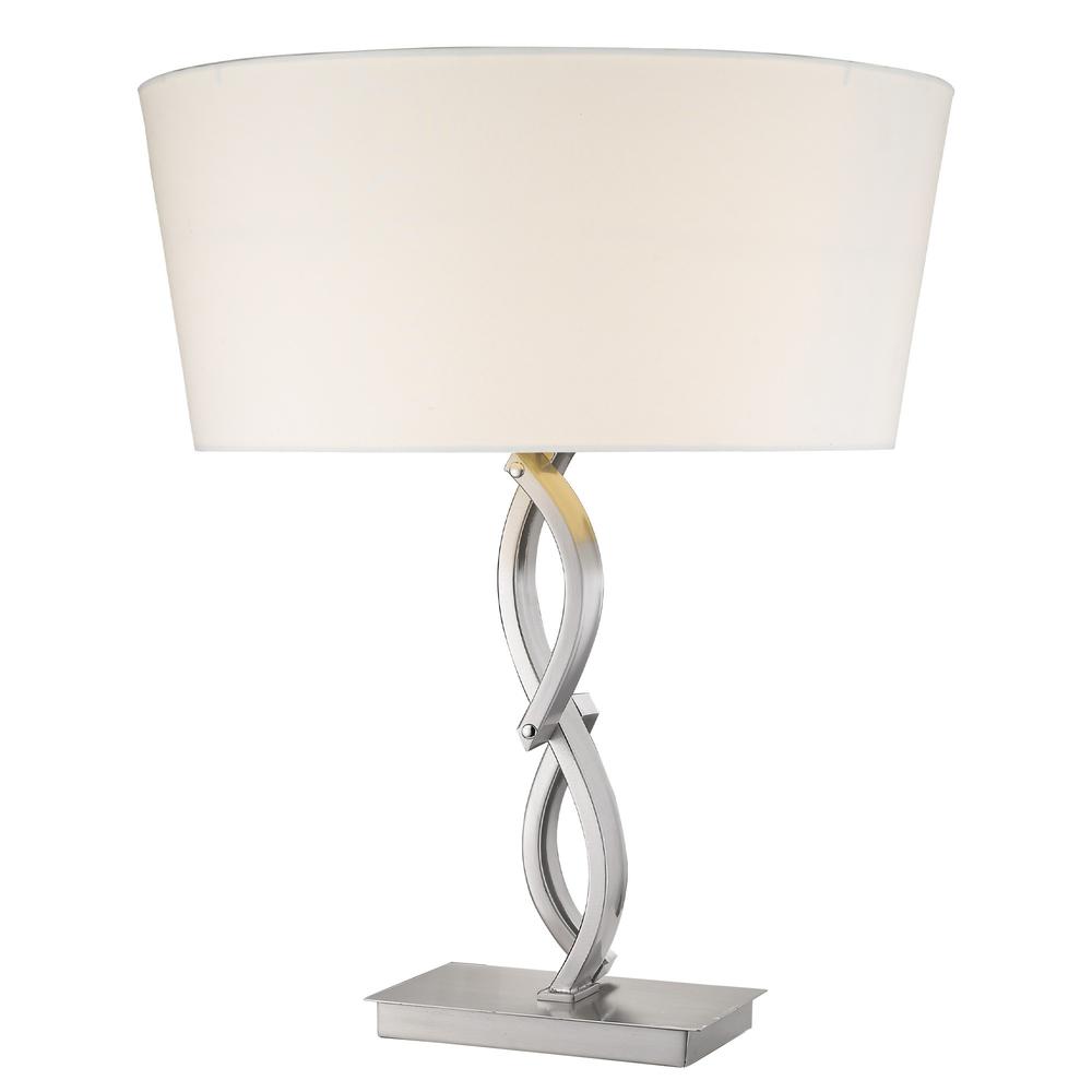 25" Silver Metal Table Lamp With White Empire Shade. Picture 3
