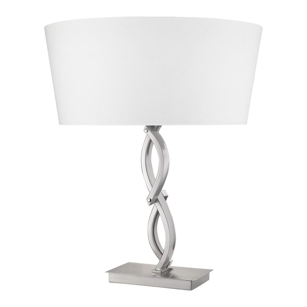 25" Silver Metal Table Lamp With White Empire Shade. Picture 4