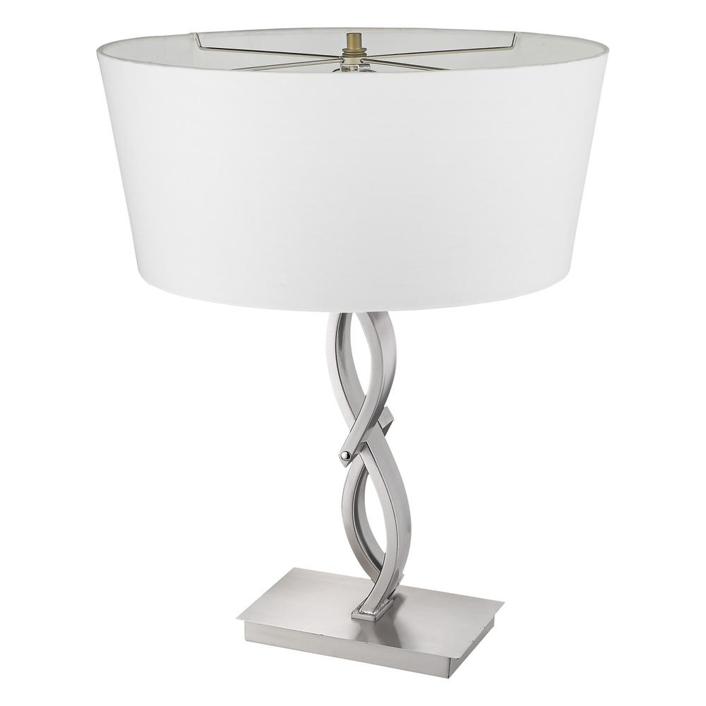 25" Silver Metal Table Lamp With White Empire Shade. Picture 5