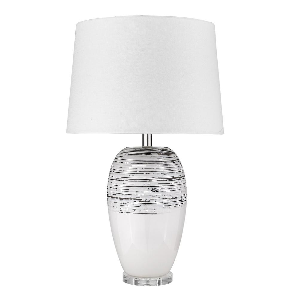 27" Clear Ceramic Table Lamp With White Empire Shade. Picture 1