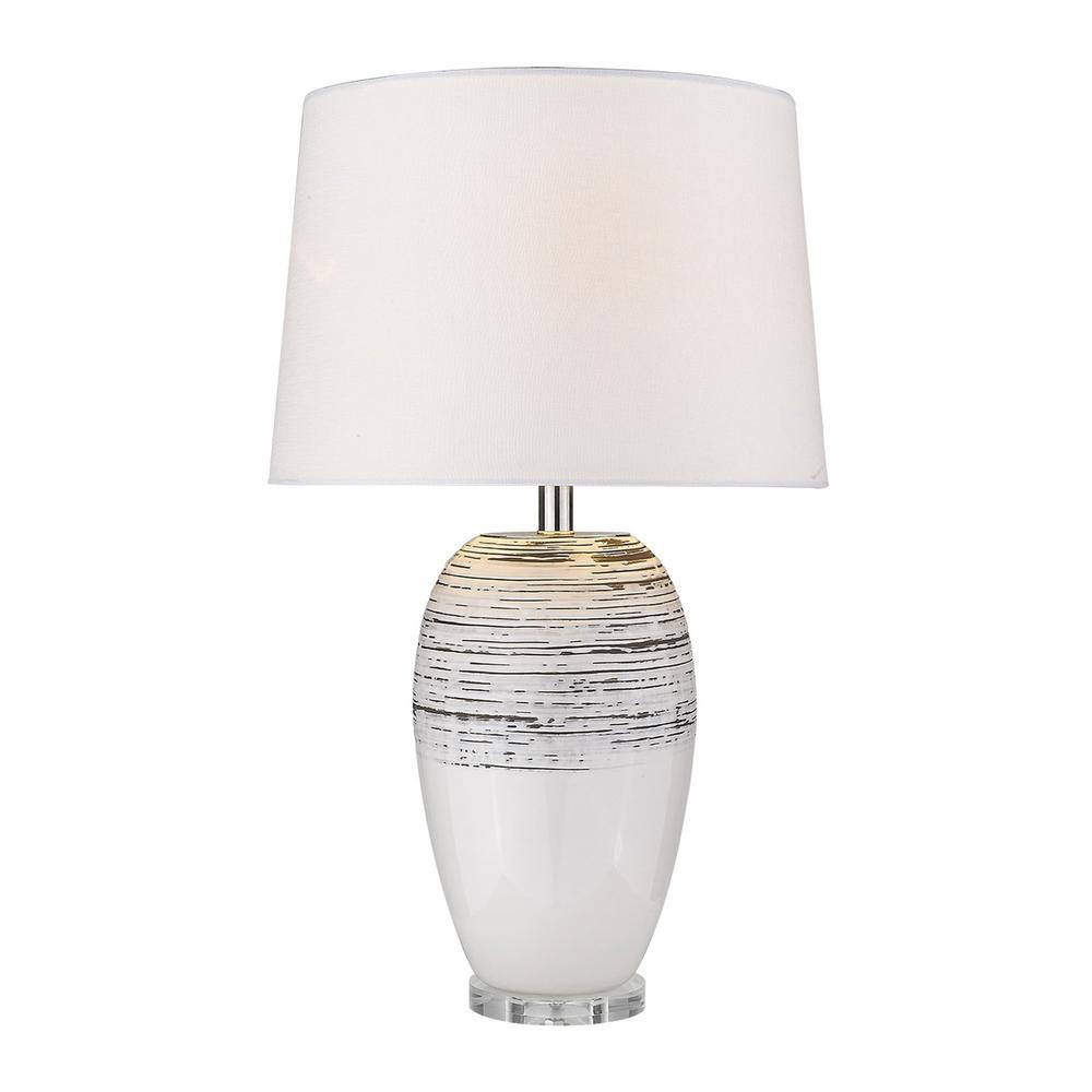 27" Clear Ceramic Table Lamp With White Empire Shade. Picture 2