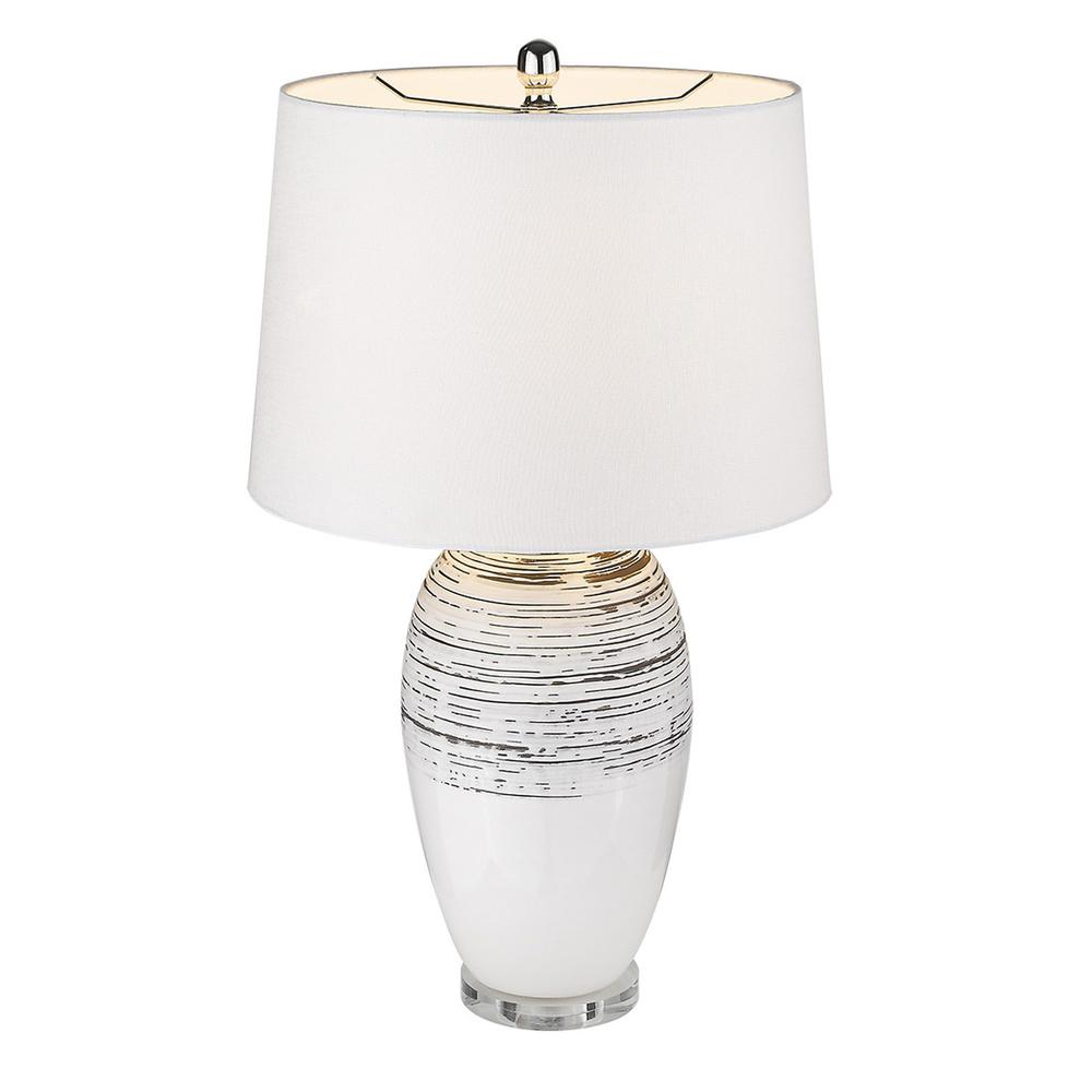 27" Clear Ceramic Table Lamp With White Empire Shade. Picture 3