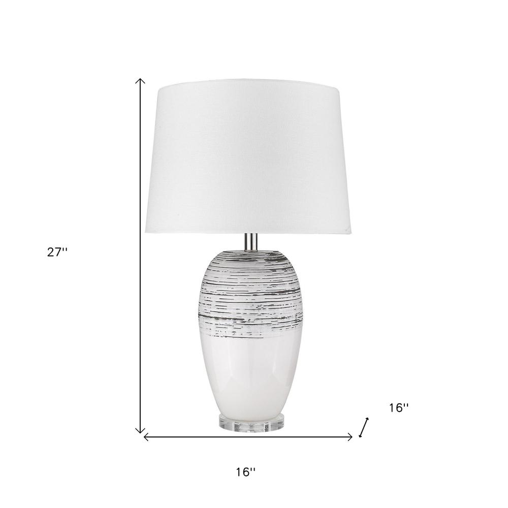 27" Clear Ceramic Table Lamp With White Empire Shade. Picture 6