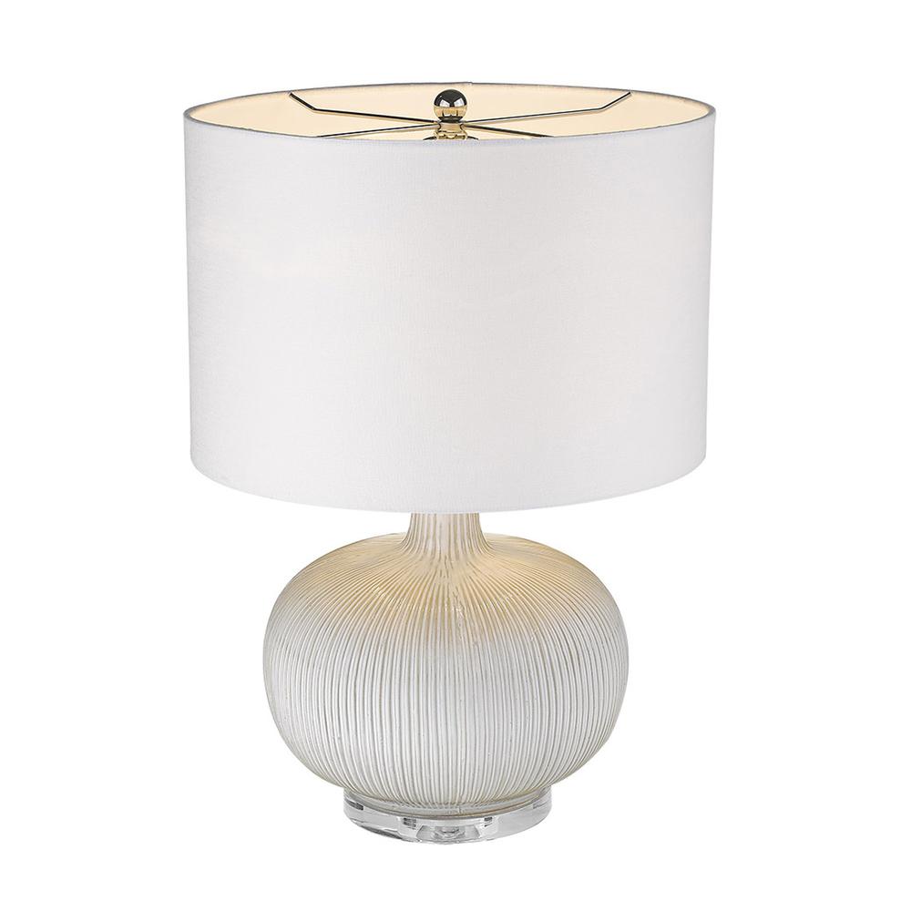 22" White Ceramic Column Table Lamp With White Drum Shade. Picture 1