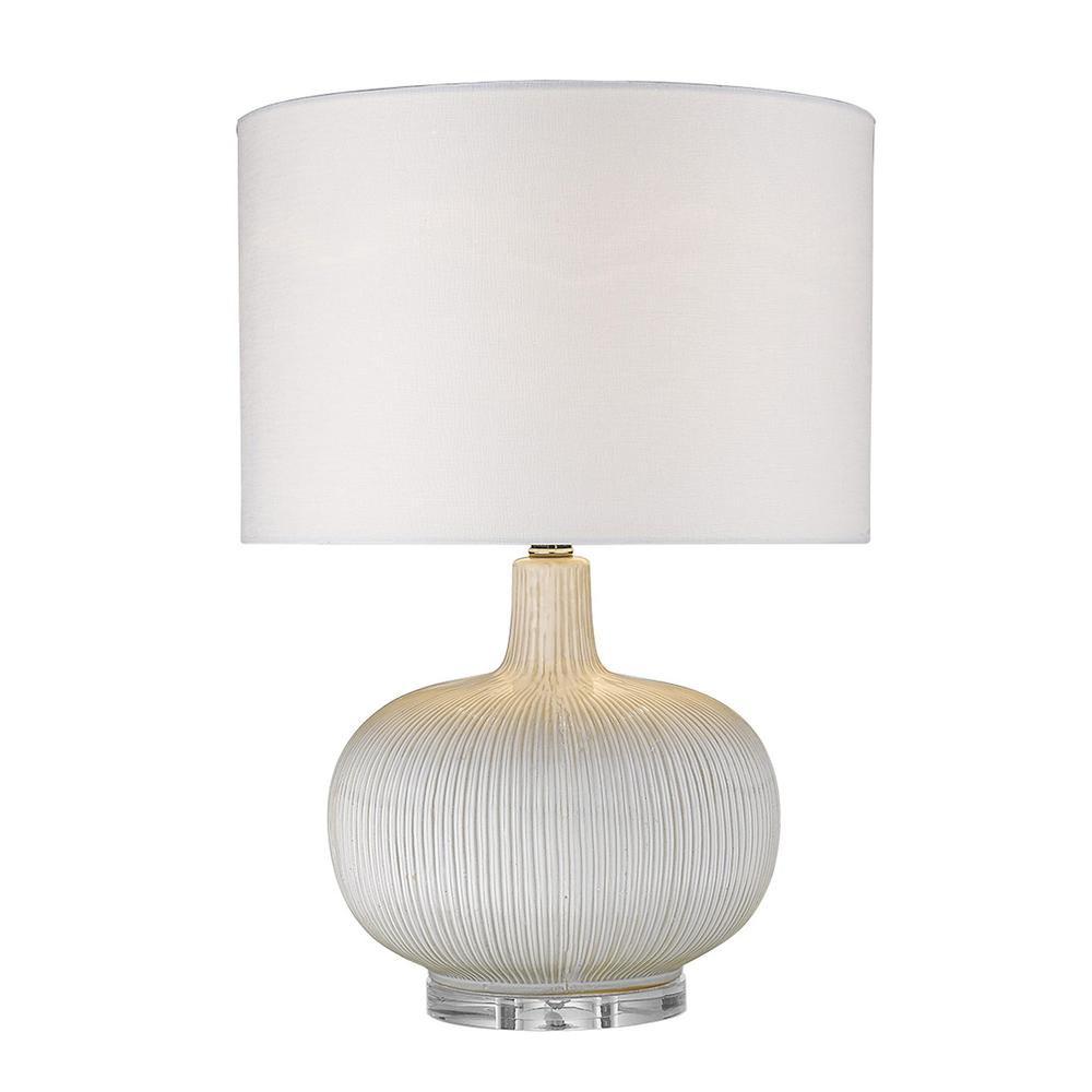 22" White Ceramic Column Table Lamp With White Drum Shade. Picture 2
