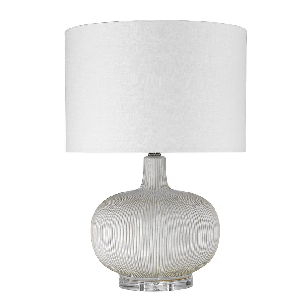 22" White Ceramic Column Table Lamp With White Drum Shade. Picture 3