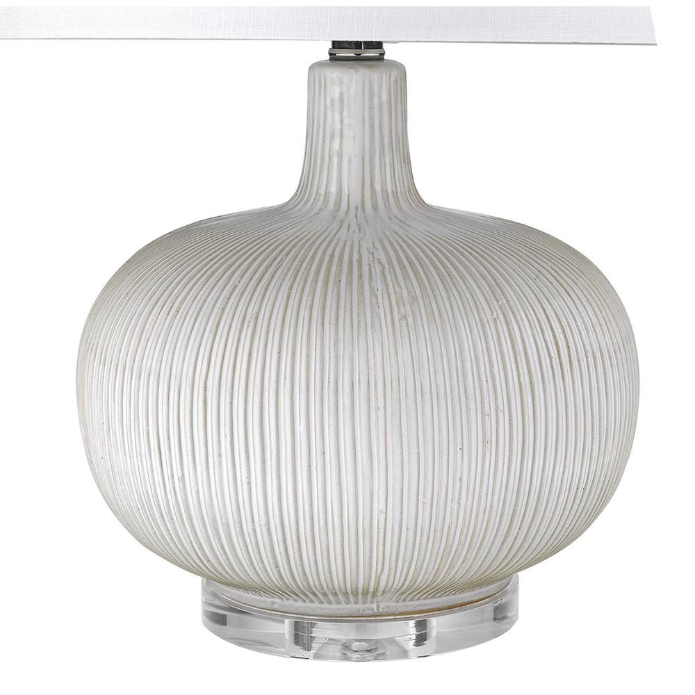 22" White Ceramic Column Table Lamp With White Drum Shade. Picture 4