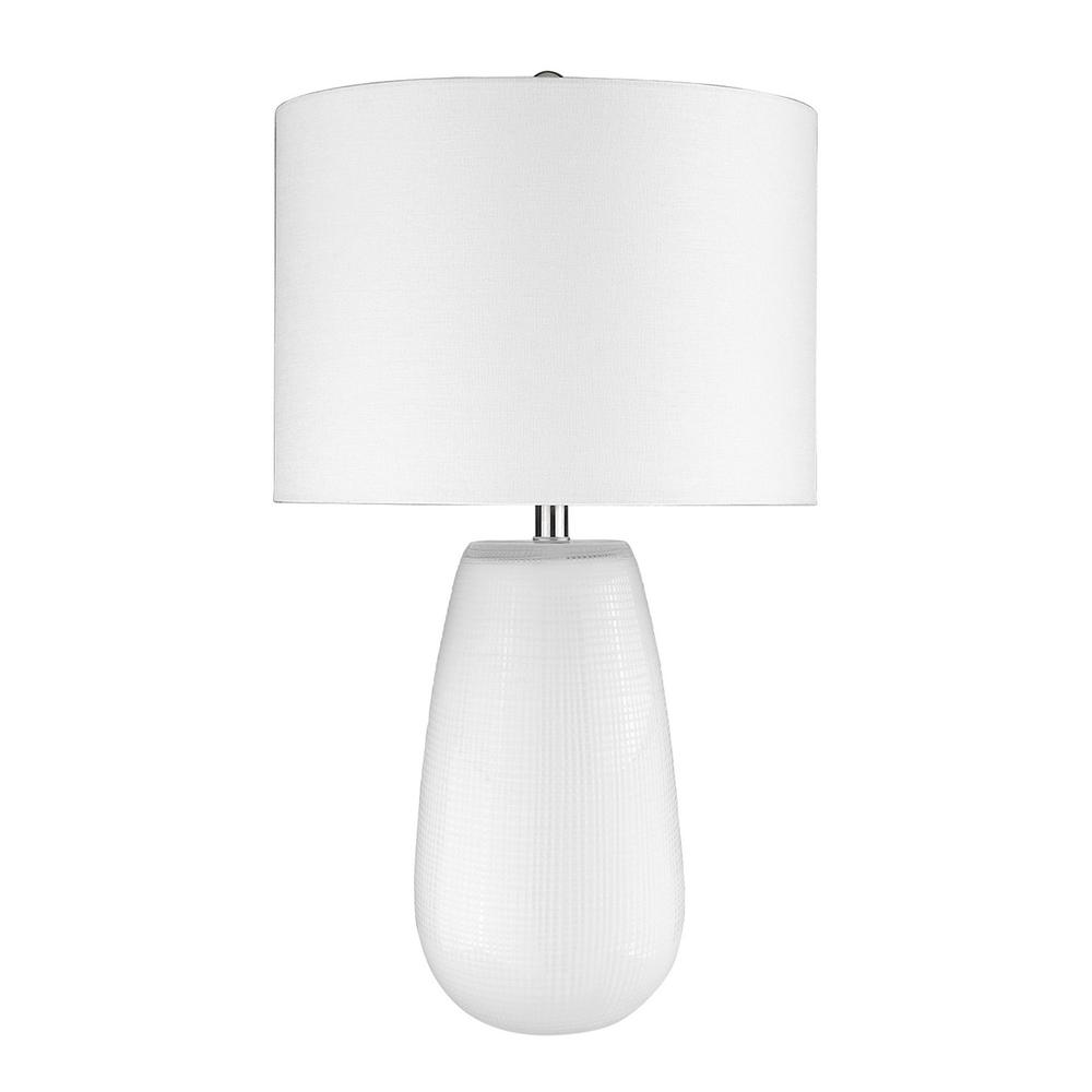 28" White Ceramic Column Table Lamp With White Drum Shade. Picture 2