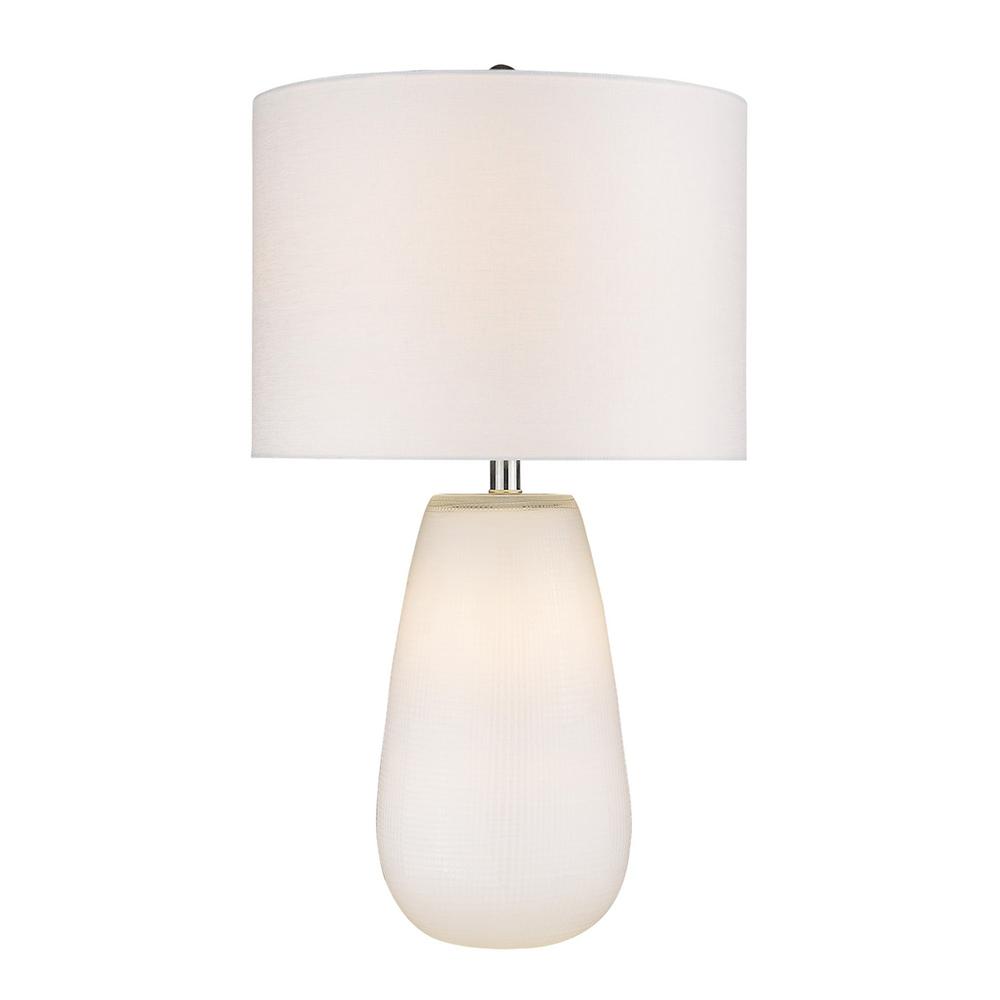 28" White Ceramic Column Table Lamp With White Drum Shade. Picture 1