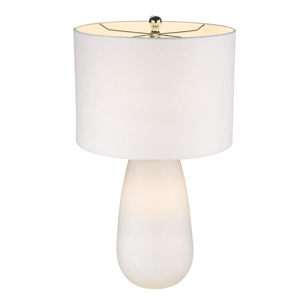 28" White Ceramic Column Table Lamp With White Drum Shade. Picture 3