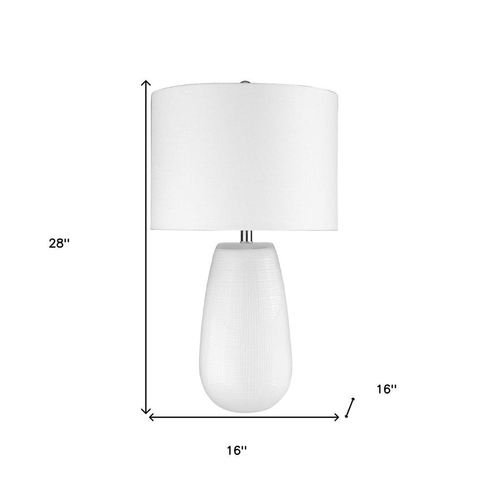 28" White Ceramic Column Table Lamp With White Drum Shade. Picture 5