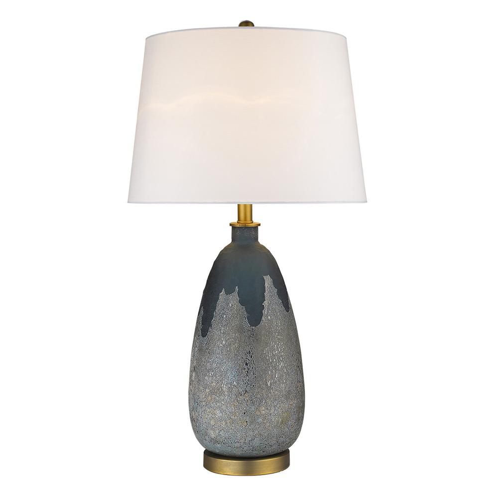 30" Brass Metal Table Lamp With White Empire Shade. Picture 2