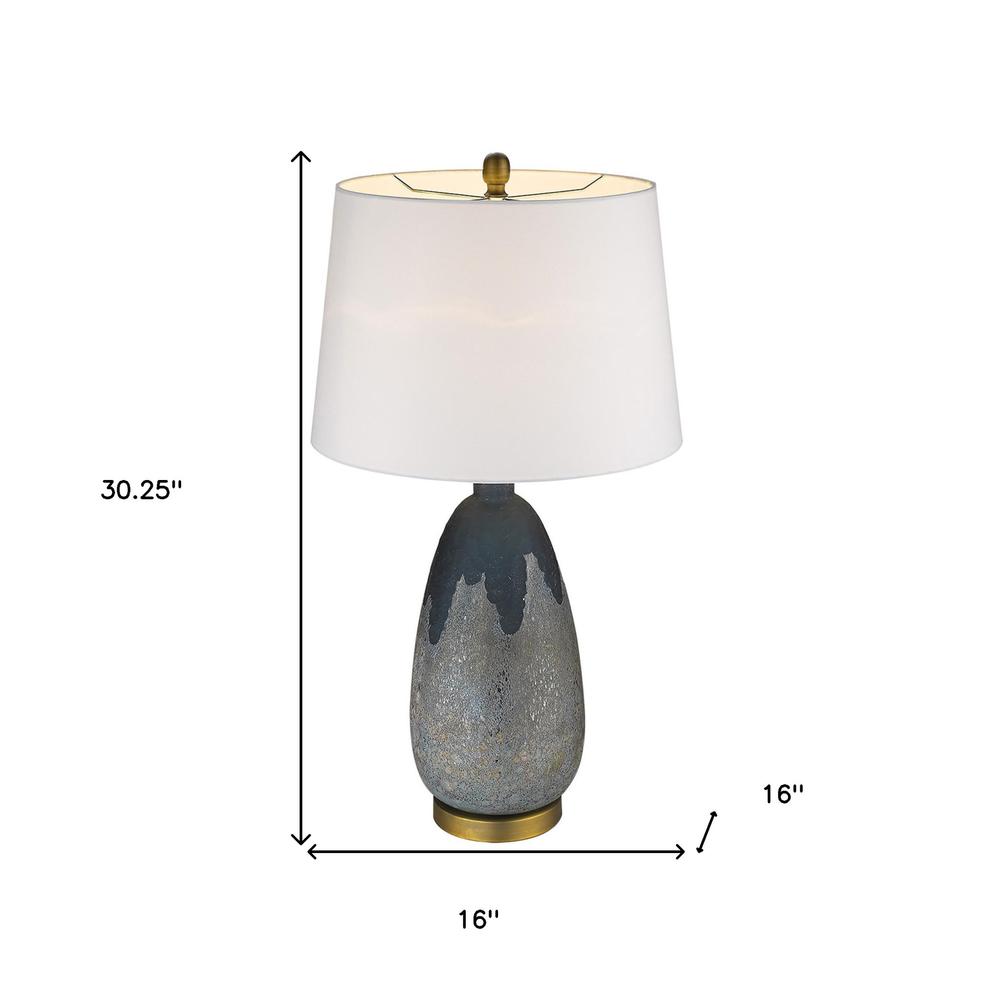 30" Brass Metal Table Lamp With White Empire Shade. Picture 5
