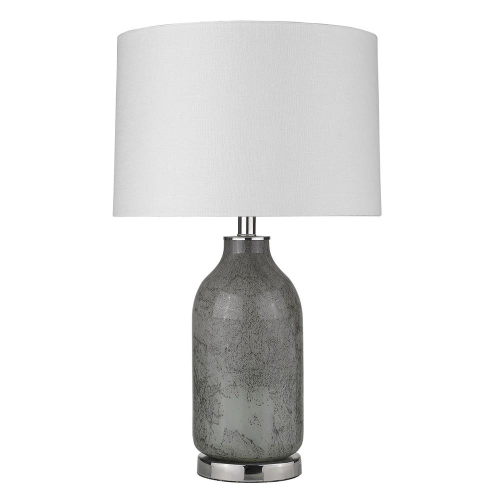 25" Silver Metal Table Lamp With White Empire Shade. Picture 1