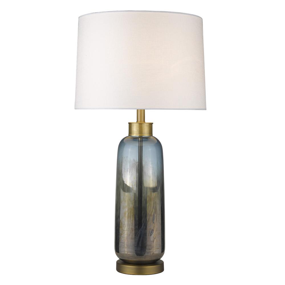 31" Brass Metal Table Lamp With White Empire Shade. Picture 2