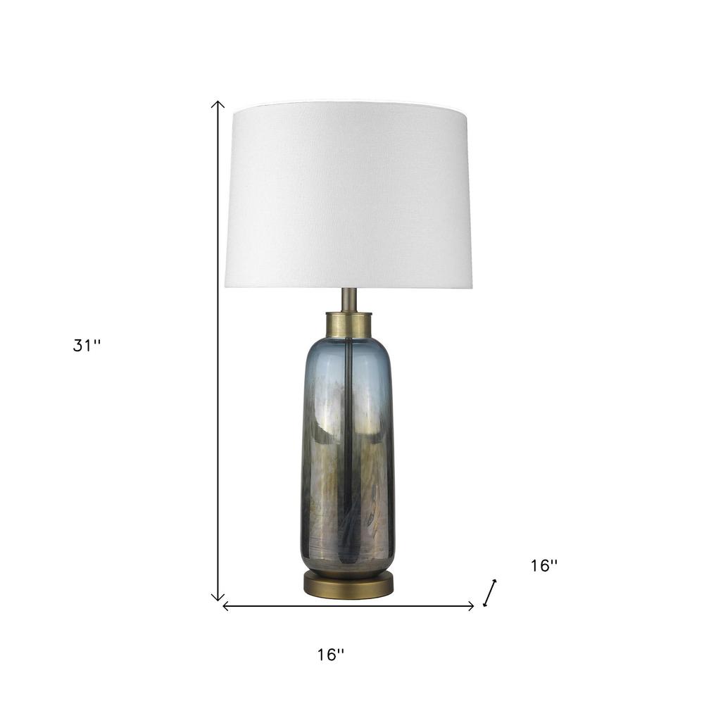 31" Brass Metal Table Lamp With White Empire Shade. Picture 6