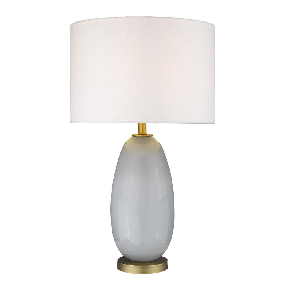 29" Brass Metal Column Table Lamp With White Drum Shade. Picture 2