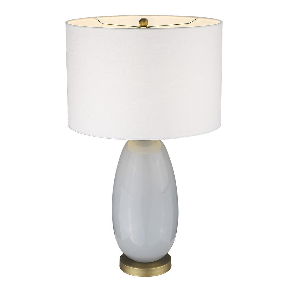 29" Brass Metal Column Table Lamp With White Drum Shade. Picture 3