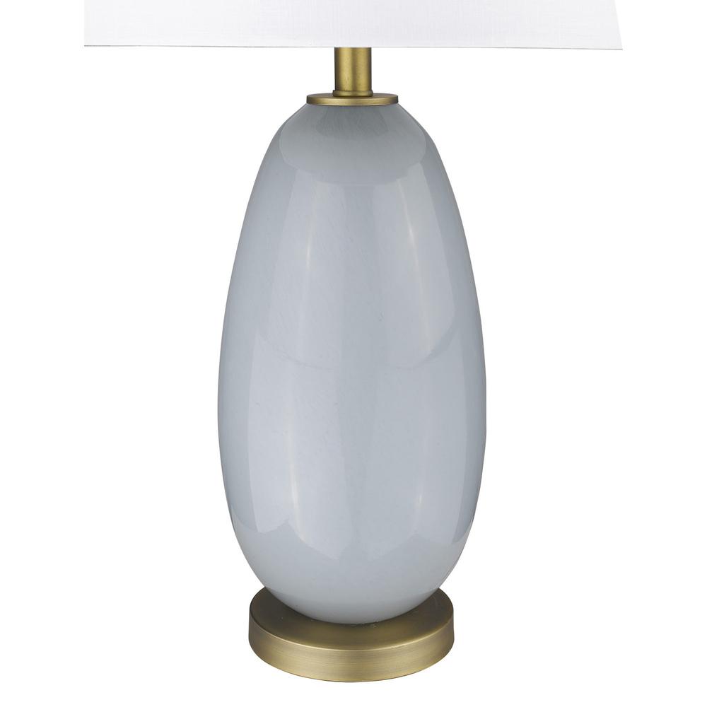 29" Brass Metal Column Table Lamp With White Drum Shade. Picture 4
