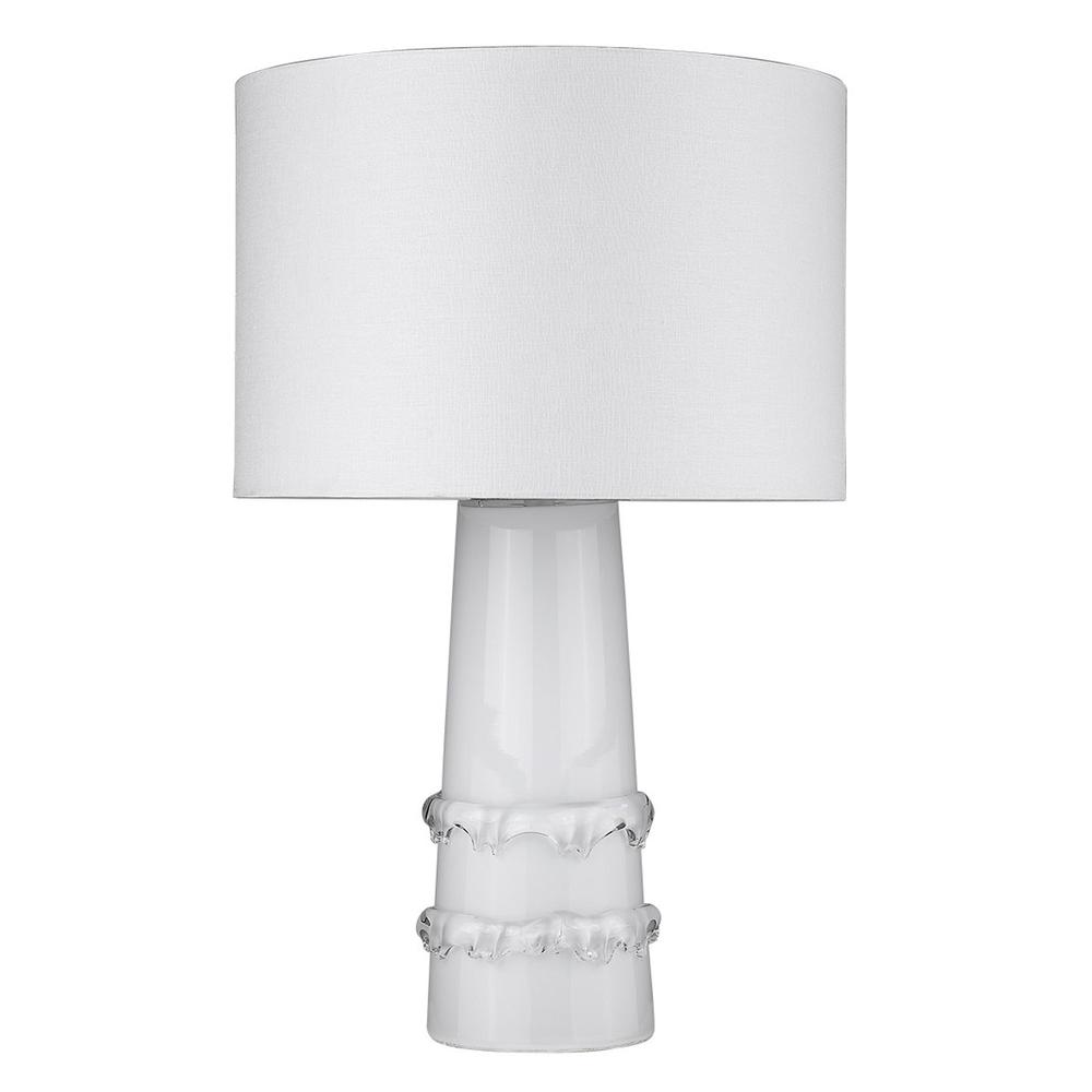 29" White Glass Column Table Lamp With White Drum Shade. Picture 1