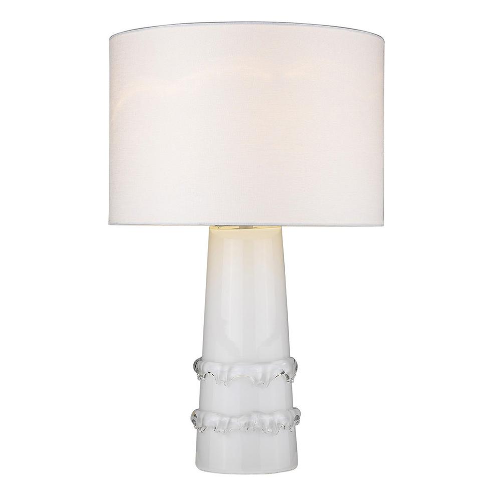 29" White Glass Column Table Lamp With White Drum Shade. Picture 2