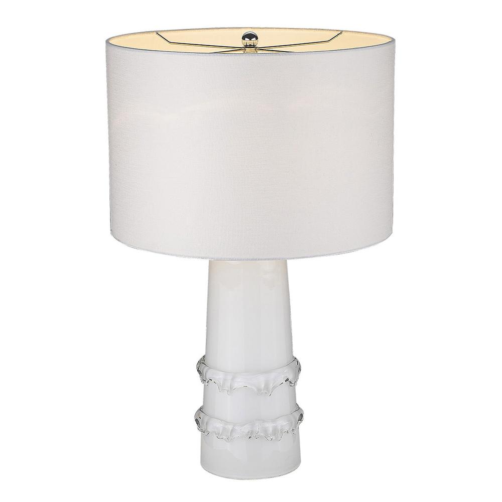 29" White Glass Column Table Lamp With White Drum Shade. Picture 3