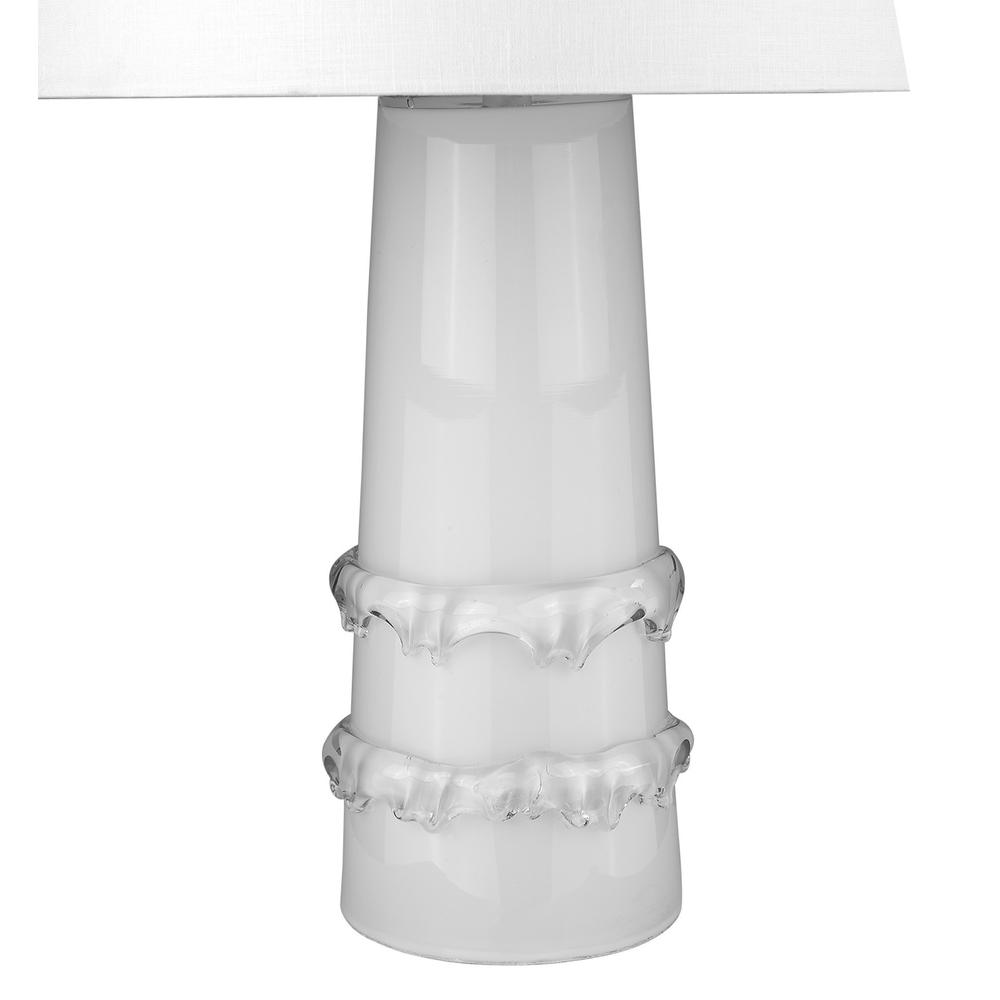 29" White Glass Column Table Lamp With White Drum Shade. Picture 4