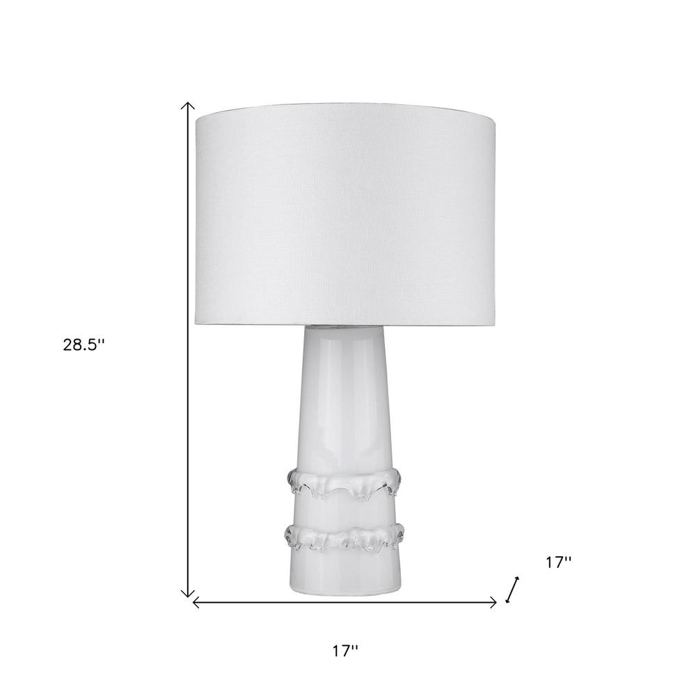 29" White Glass Column Table Lamp With White Drum Shade. Picture 6