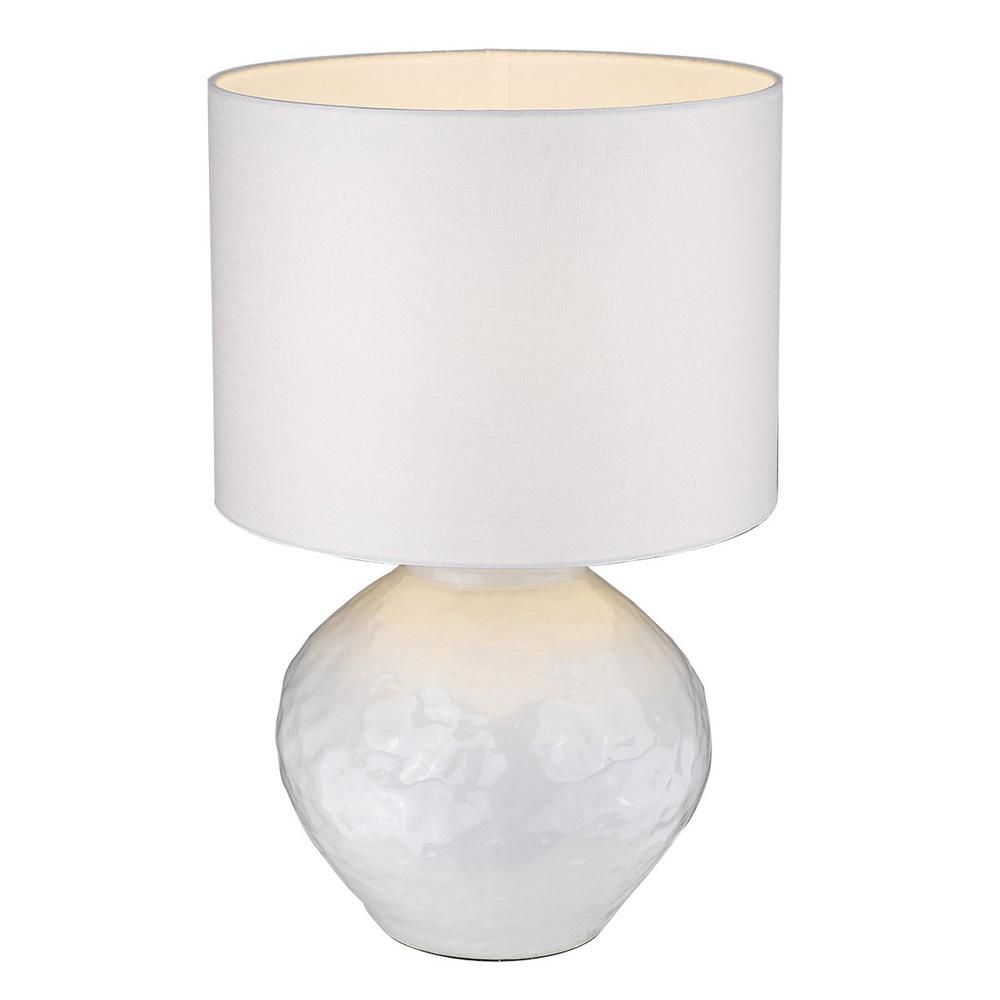 26" White Ceramic Column Table Lamp With White Drum Shade. Picture 1