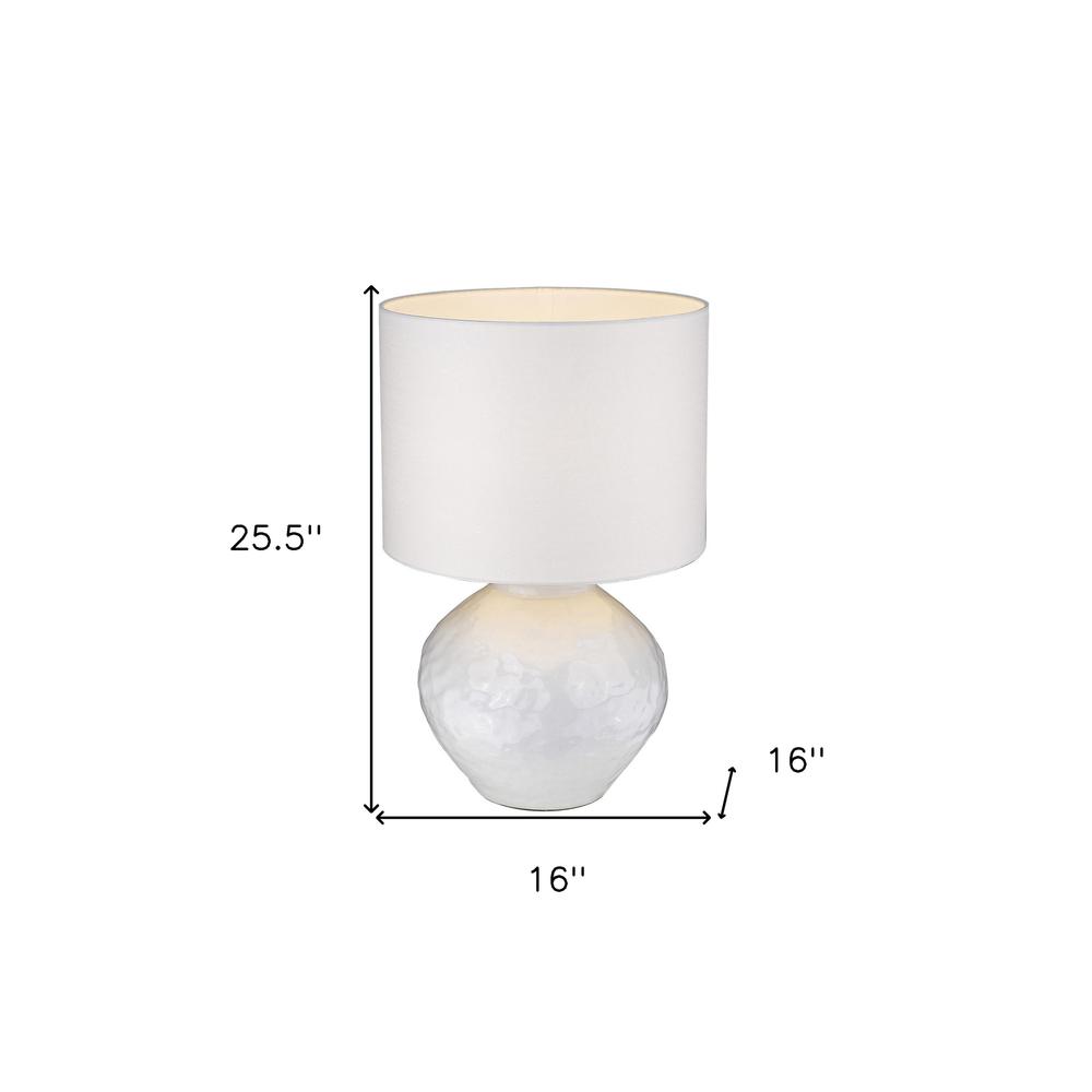 26" White Ceramic Column Table Lamp With White Drum Shade. Picture 6