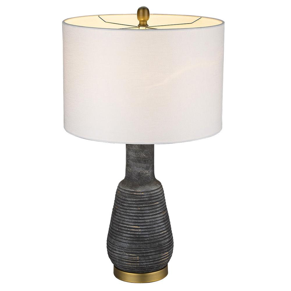26" Black and Gold Metal Column Table Lamp With White Drum Shade. Picture 4