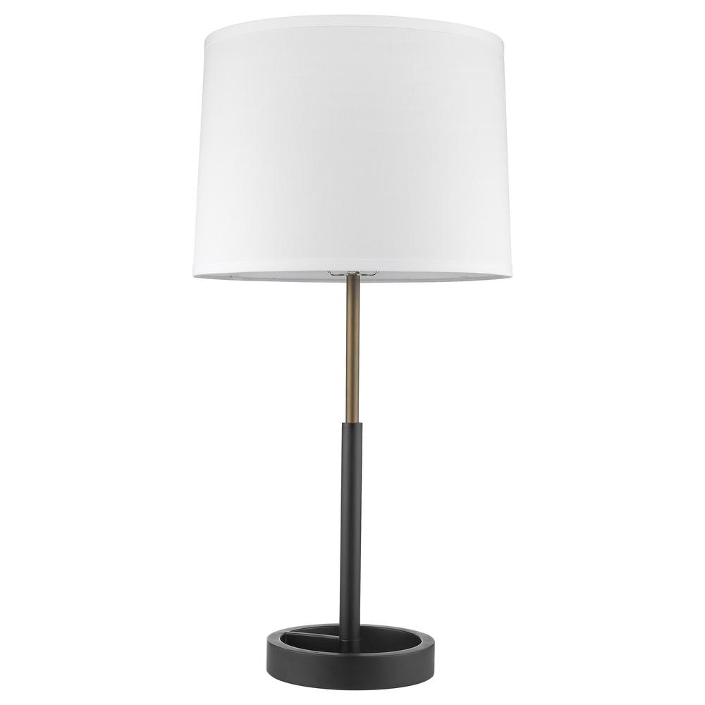 31" Black Metal Table Lamp With White Empire Shade. Picture 2