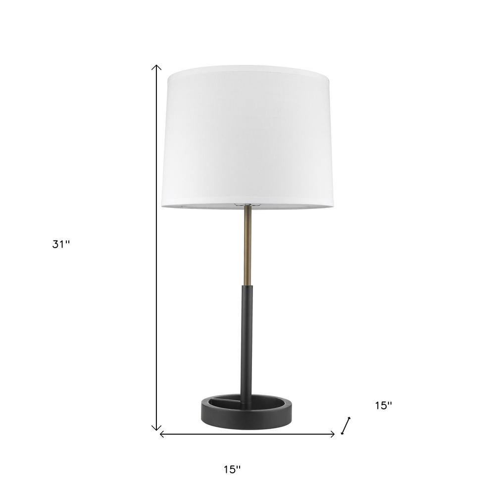 31" Black Metal Table Lamp With White Empire Shade. Picture 4