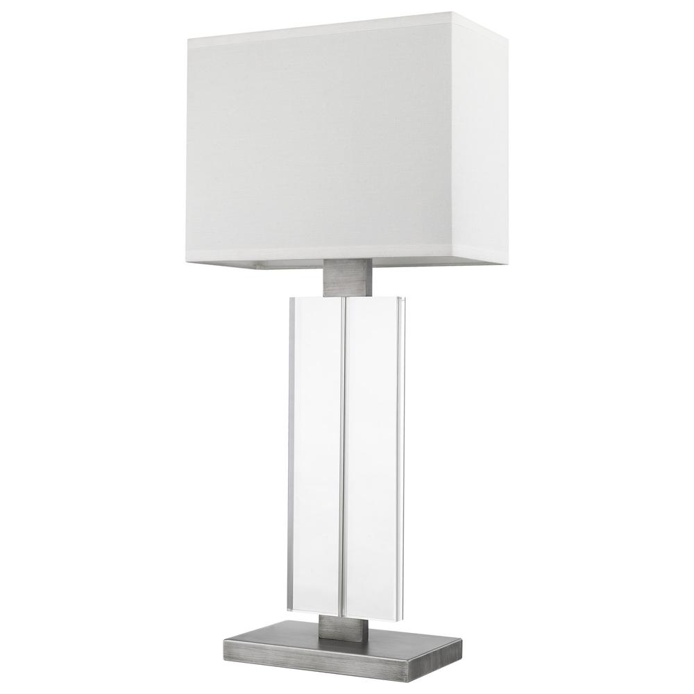 31" Silver Metal Table Lamp With White Rectangular Shade. Picture 2