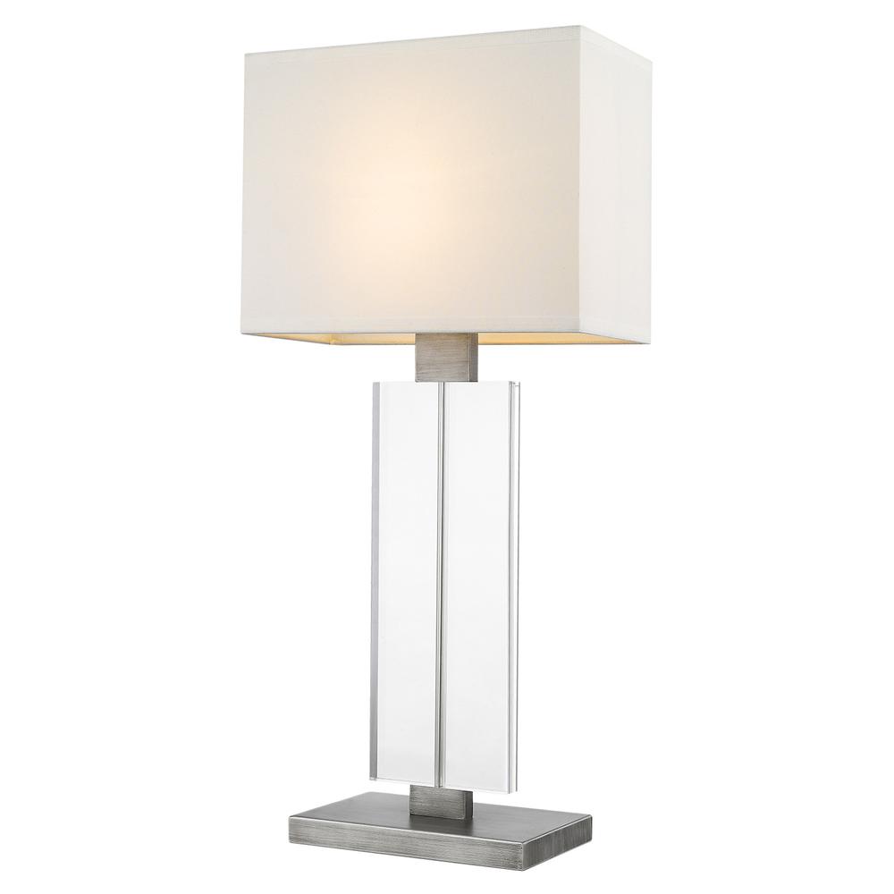 31" Silver Metal Table Lamp With White Rectangular Shade. Picture 1
