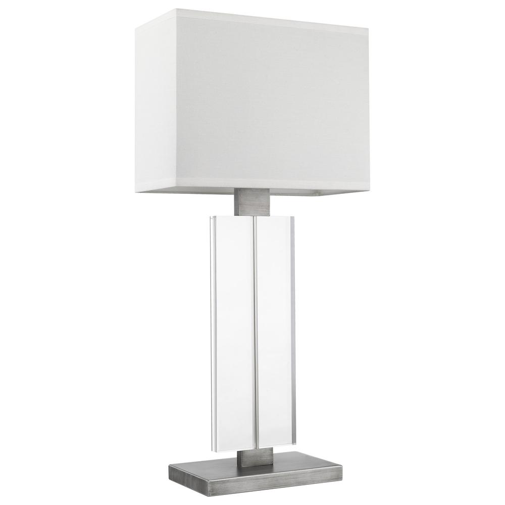 31" Silver Metal Table Lamp With White Rectangular Shade. Picture 3